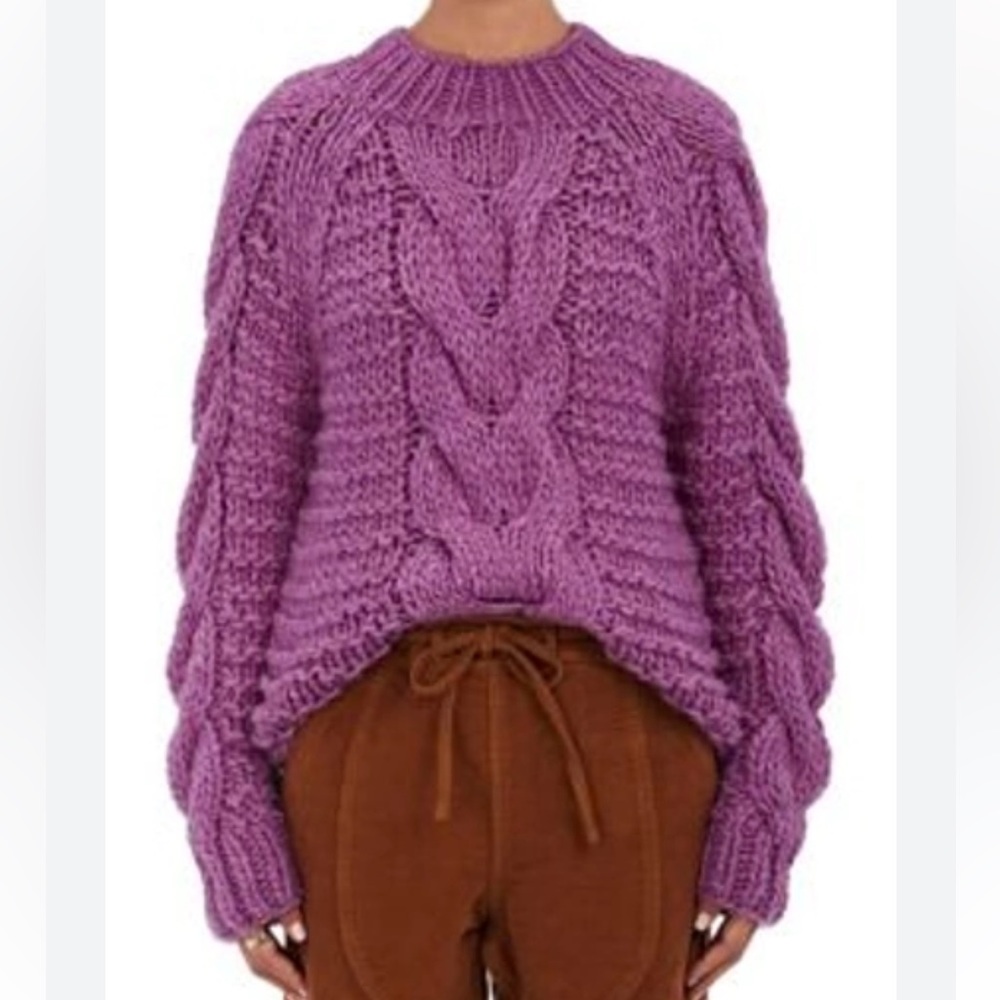 Ulla Johnson Chunky Cable-Knit Crewneck Sweater in Lavender
